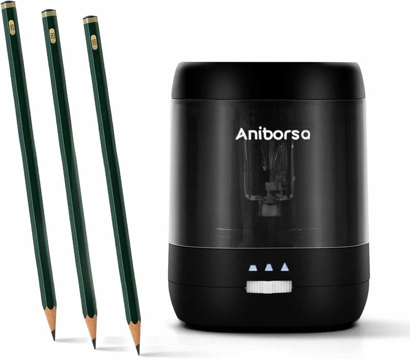 Aniborsa Electric Pencil Sharpener, USB & Battery Operated, Adjustable Nibs, Automatic Pencil Sharpener for Kids, Classroom, School, Home, Office, Black - Image 1